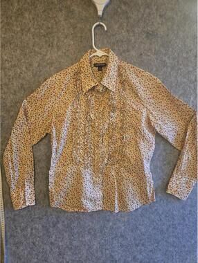 Land's End Floral Cowgirl Ruffled Shirt 100% Cotton M 10-12
